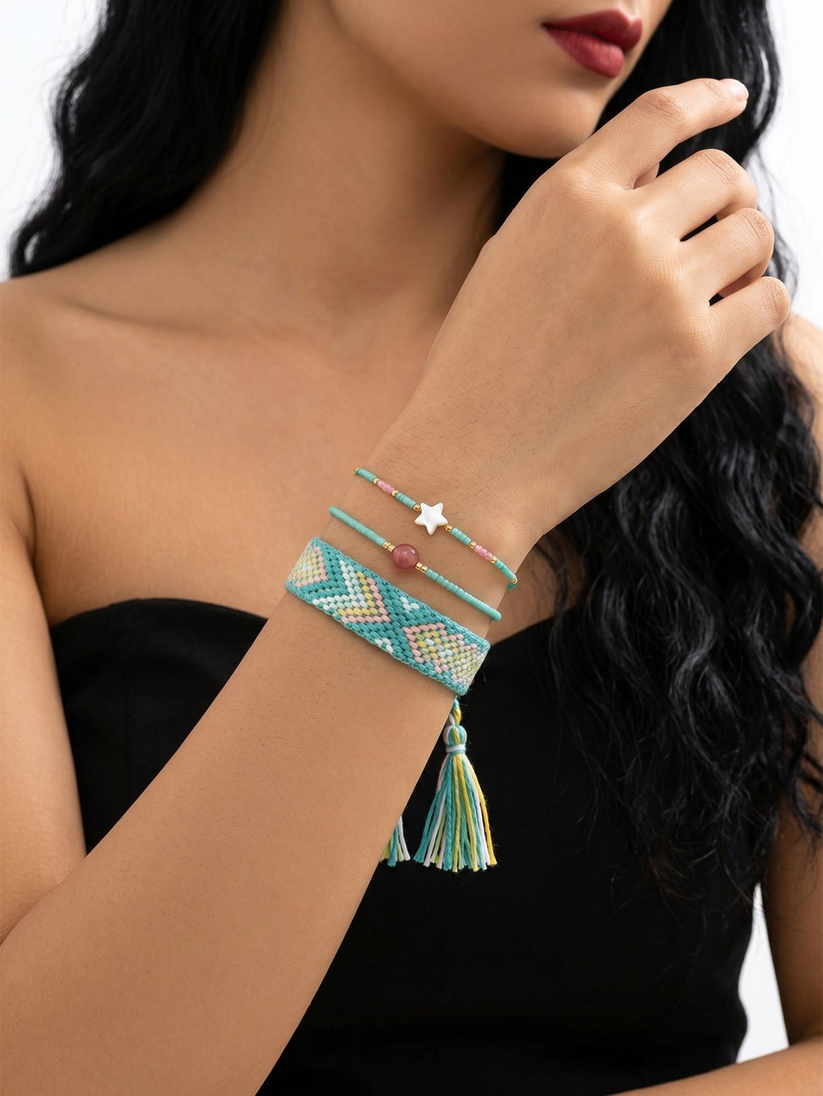 Mint woven bracelet stack from ONNUTO Best Sellers