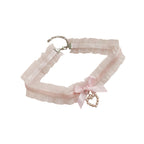 Pink Lace Bow Pearl Necklace with polyester fabric | NA866-03 | image 1