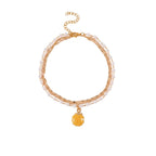 Yellow Shell Beaded Layered Anklet with zinc alloy details | JL7379-01 | image 1