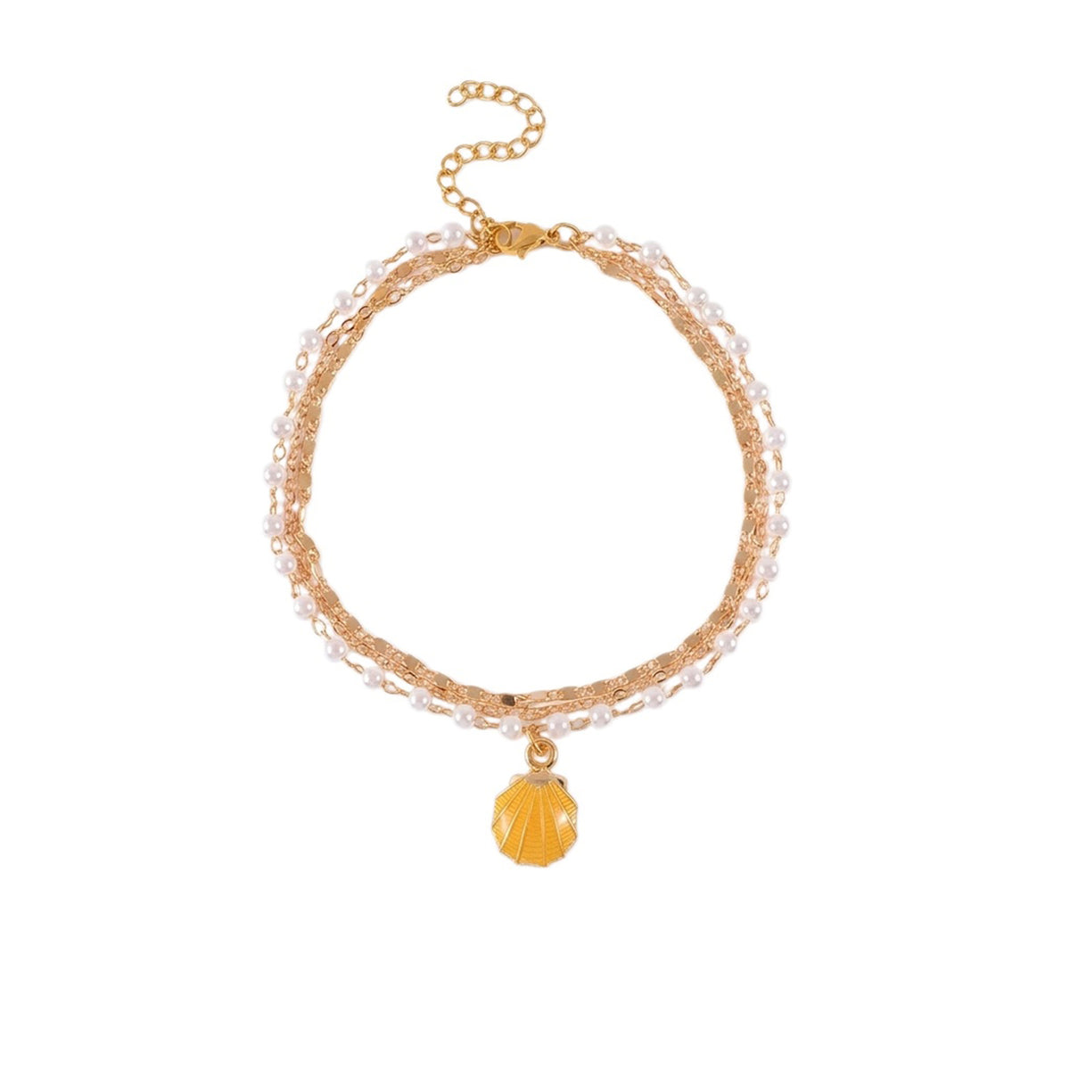 Yellow Shell Beaded Layered Anklet with zinc alloy details | JL7379-01 | image 1