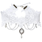 White Lace Pendant Choker with polyester fabric | N3136 | image 1