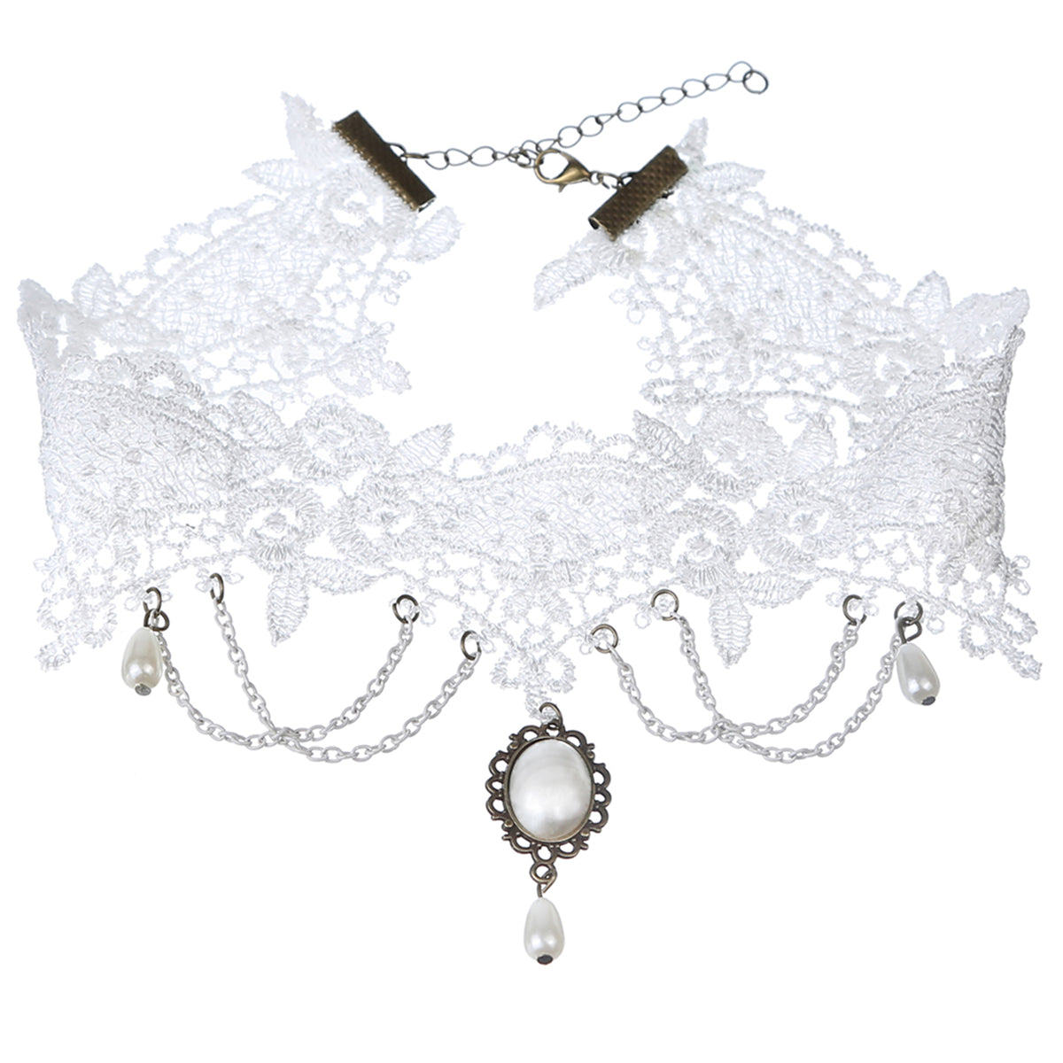 White Lace Pendant Choker with polyester fabric | N3136 | image 1