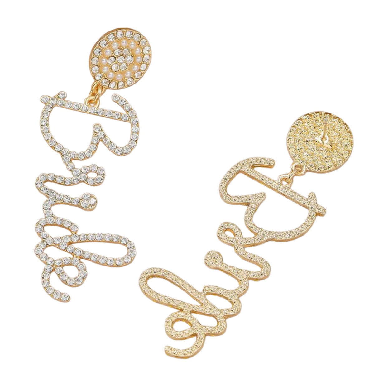 White letter bridal earrings with alloy construction | ERA623-01 | image 1