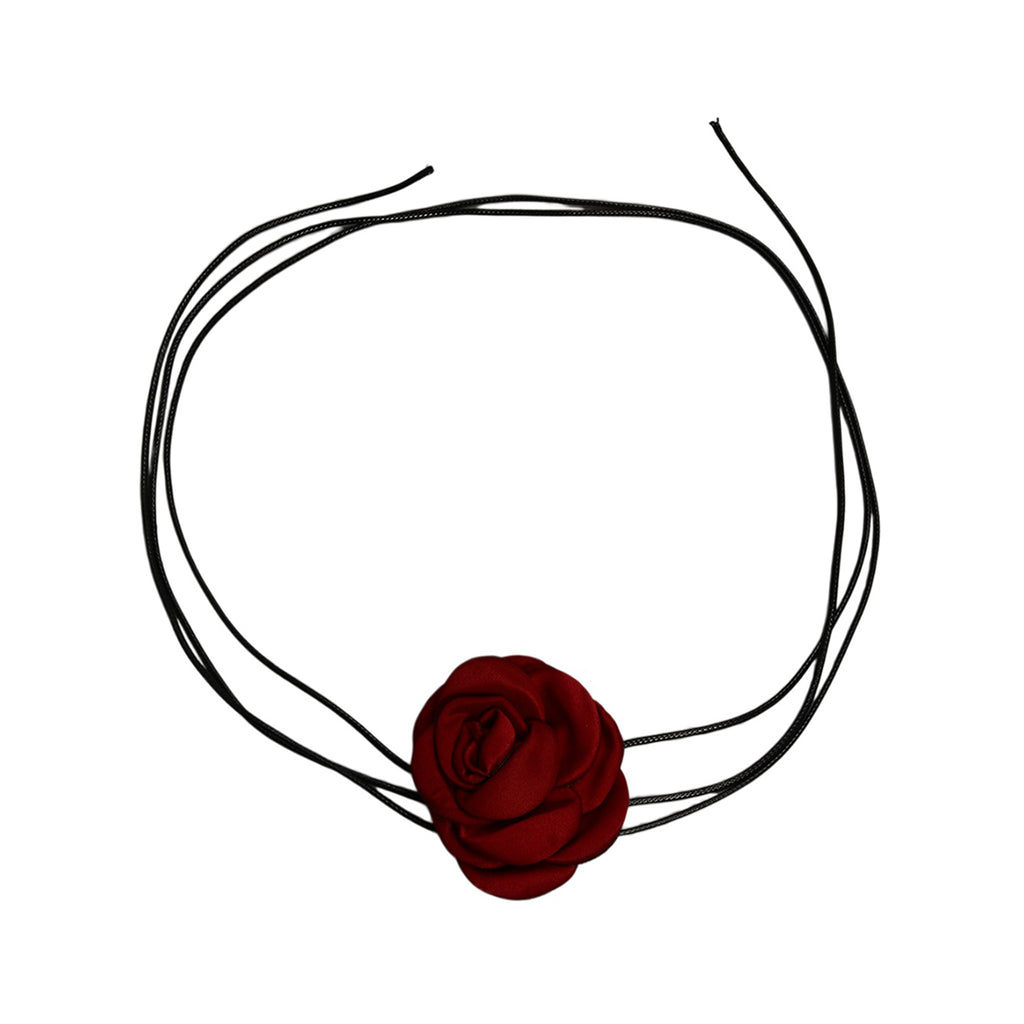 Red Flower Black Cord Necklace with polyester fabric | NA806-01 | image 1