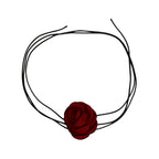 Red Flower Black Cord Necklace with polyester fabric | NA806-01 | image 1