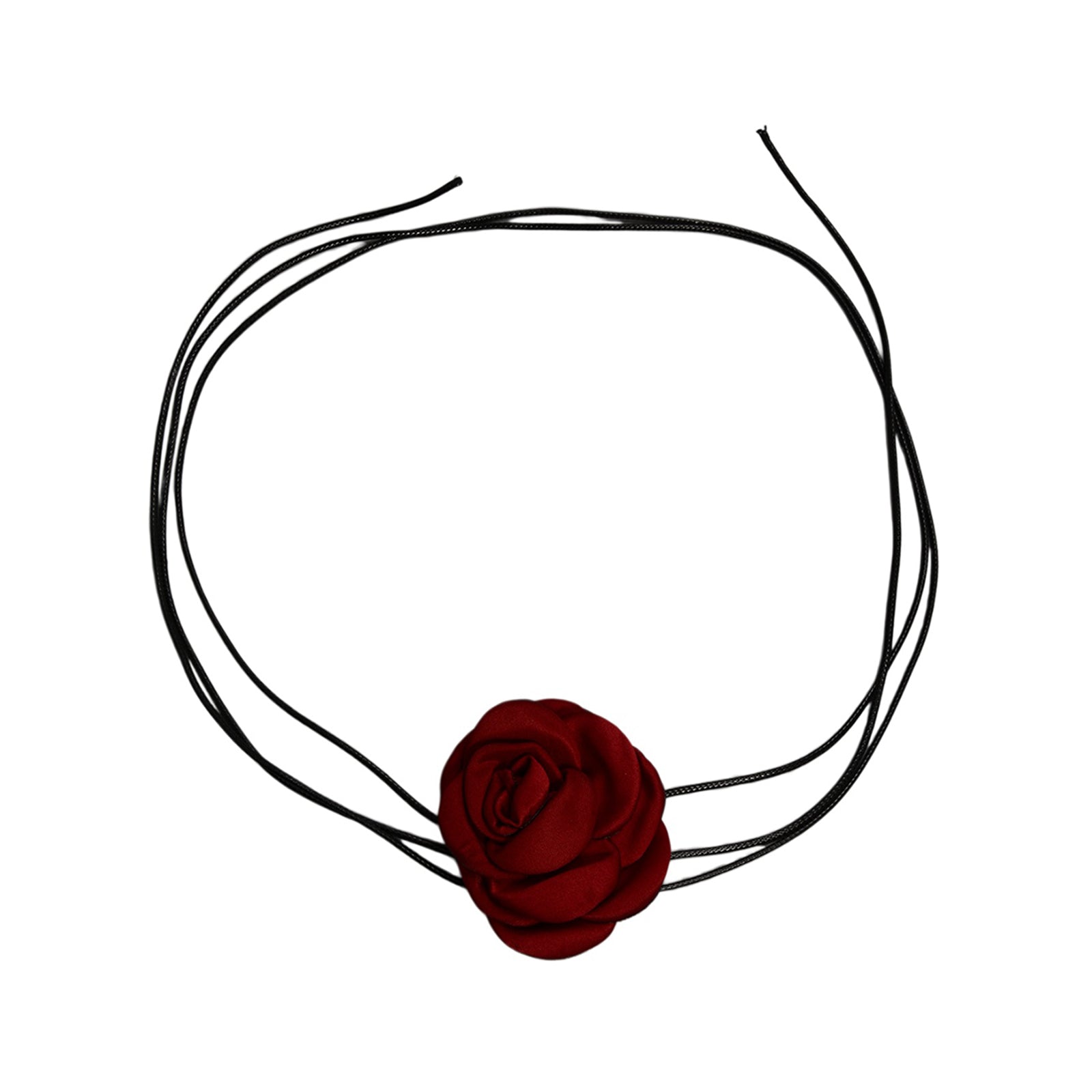 Red Flower Black Cord Necklace with polyester fabric | NA806-01 | image 1