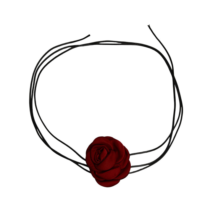 Red Flower Black Cord Necklace