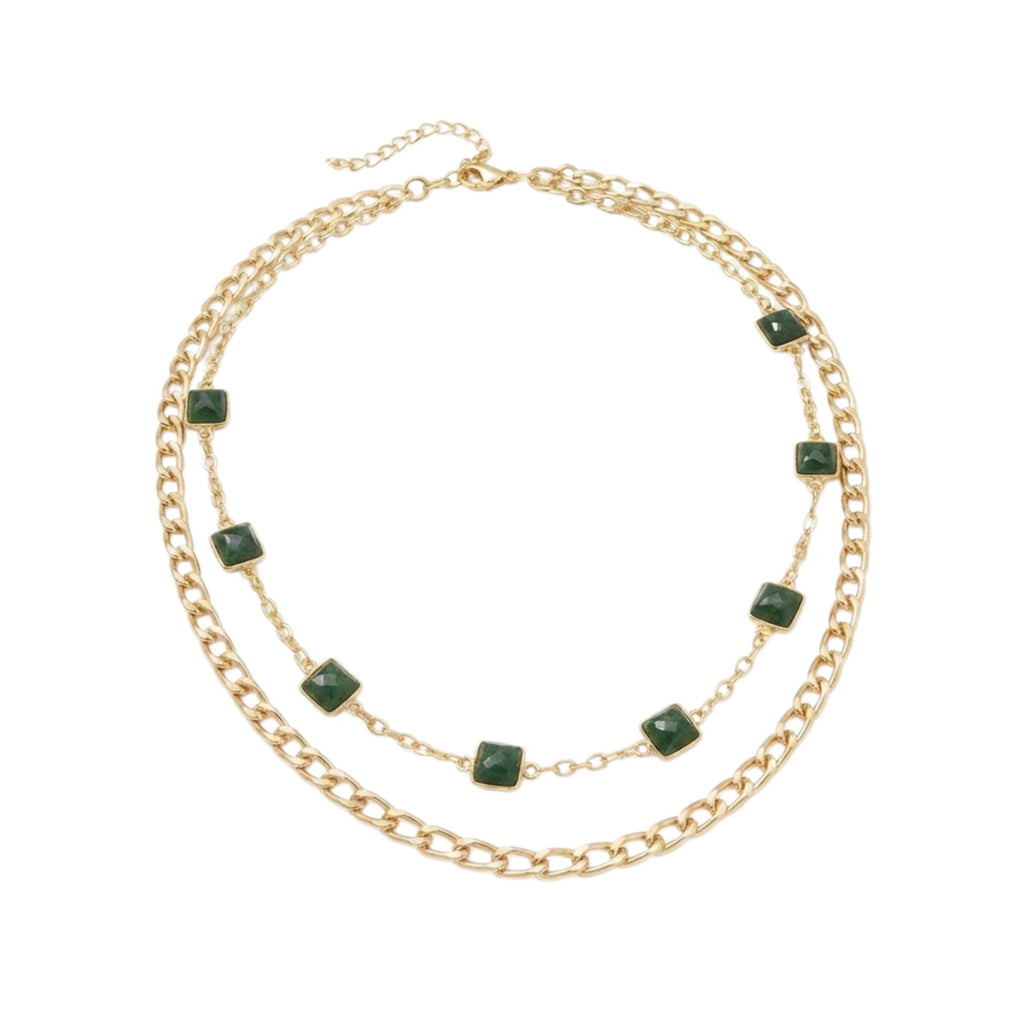 Green Zircon Layered Necklace with zinc-alloy hardware | NA463-01 | image 1