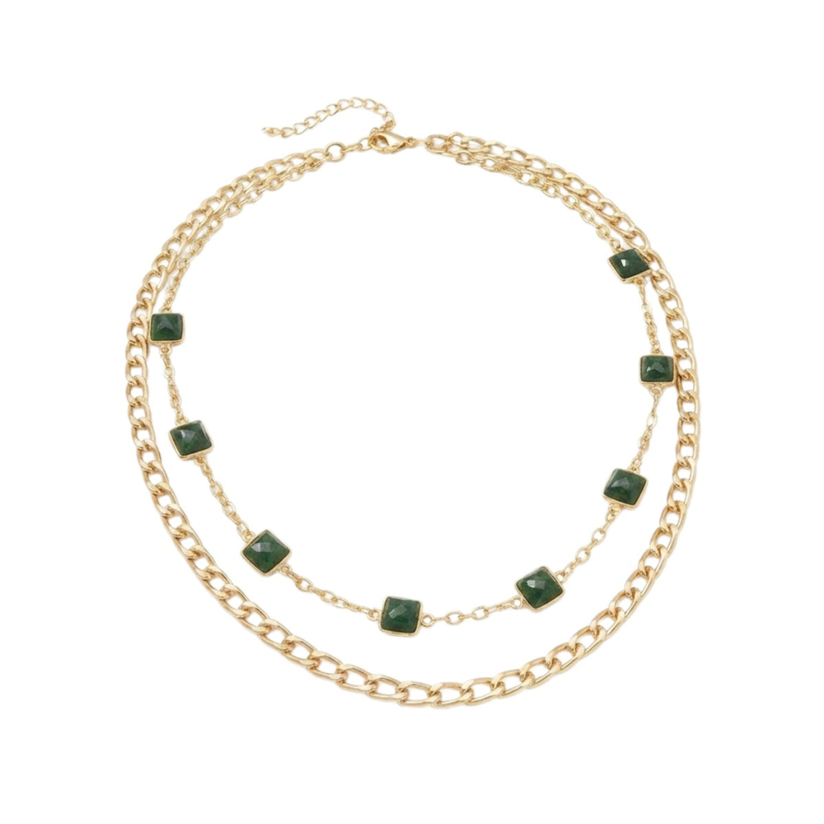 Green Zircon Layered Necklace with zinc-alloy hardware | NA463-01 | image 1