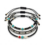 Black braided three-piece bracelet set with adjustable pull cords | BRA510-01 | image 1