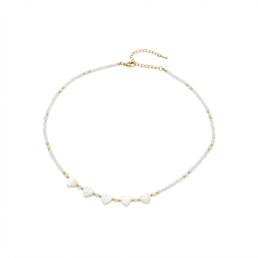 White Glass Bead Heart Necklace with glass details | NA595-01 | image 1