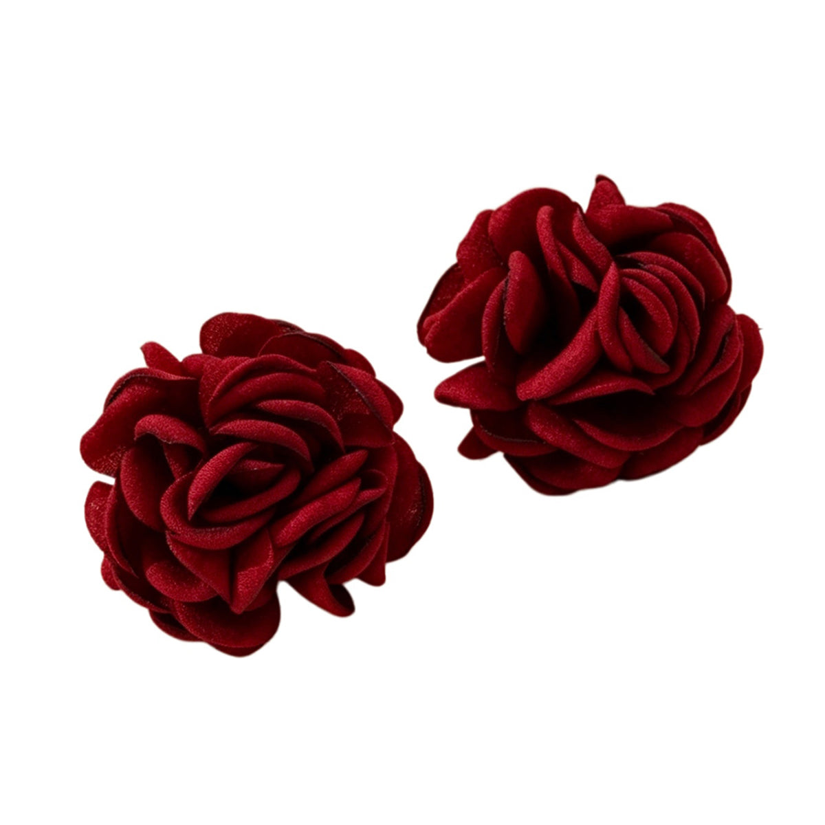 Burgundy flocked rose stud earrings with fabric petals | ERA649-01 | image 1