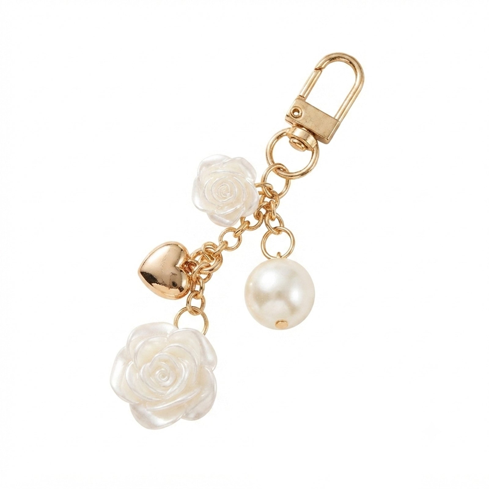 Gold-tone rose heart keychain with pearl accent | KCA074-01 | image 1