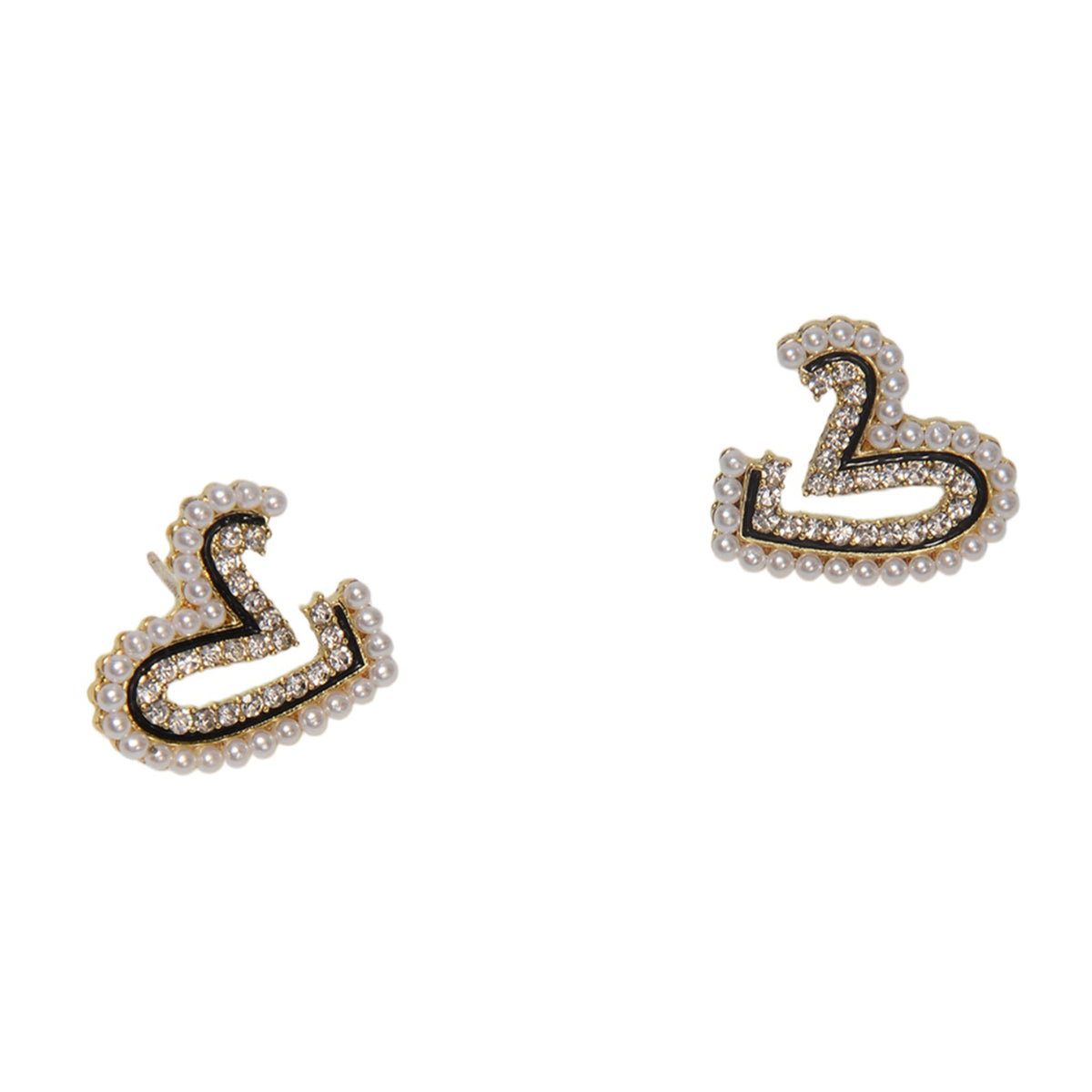 Crystal pearl heart earrings with compact silhouette | ERA388-01 | image 1