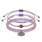 Purple braided three-piece bracelet set with adjustable pull cords | BRA560-01 | image 1