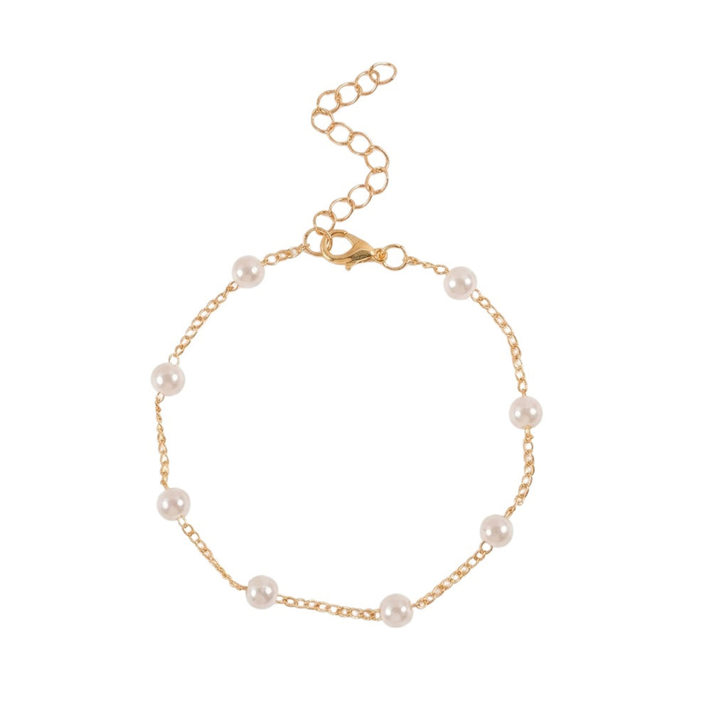 Faux Pearl Gold-Tone Anklet with zinc alloy and plastic details | JL7367-01 | image 1