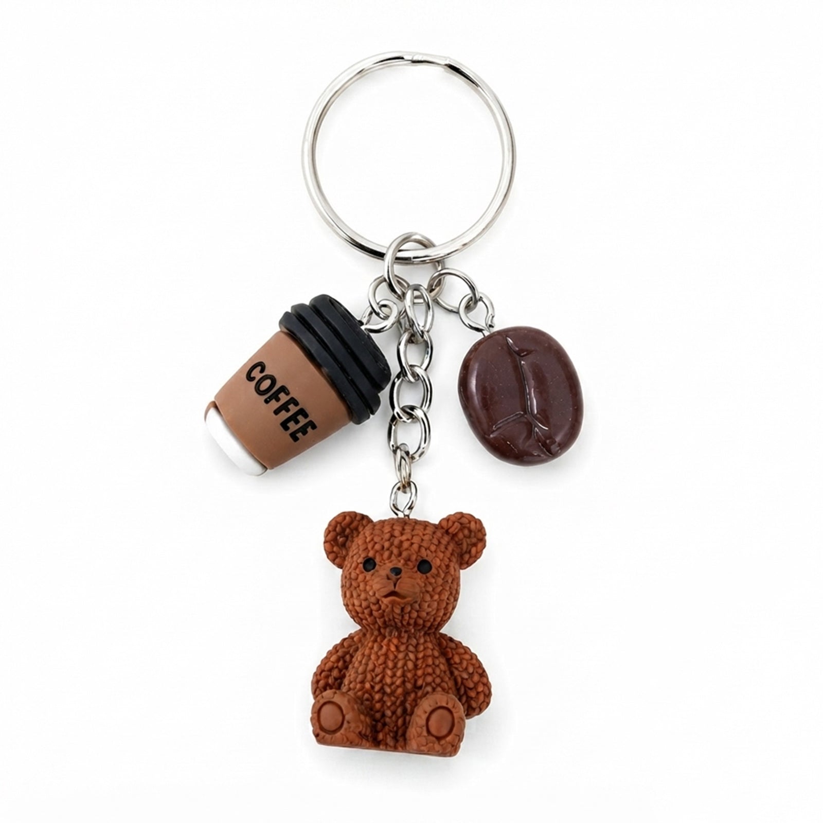 Brown teddy resin keychain with coffee accents | KCA076-01 | image 1