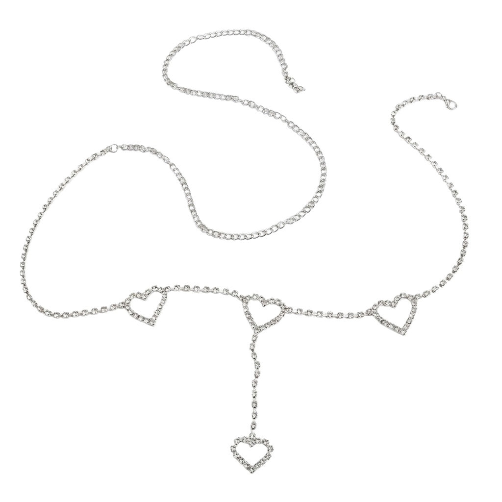 Silver-Tone Zircon Heart Waist Chain with synthetic zircon details | BCN0249-01 | image 1