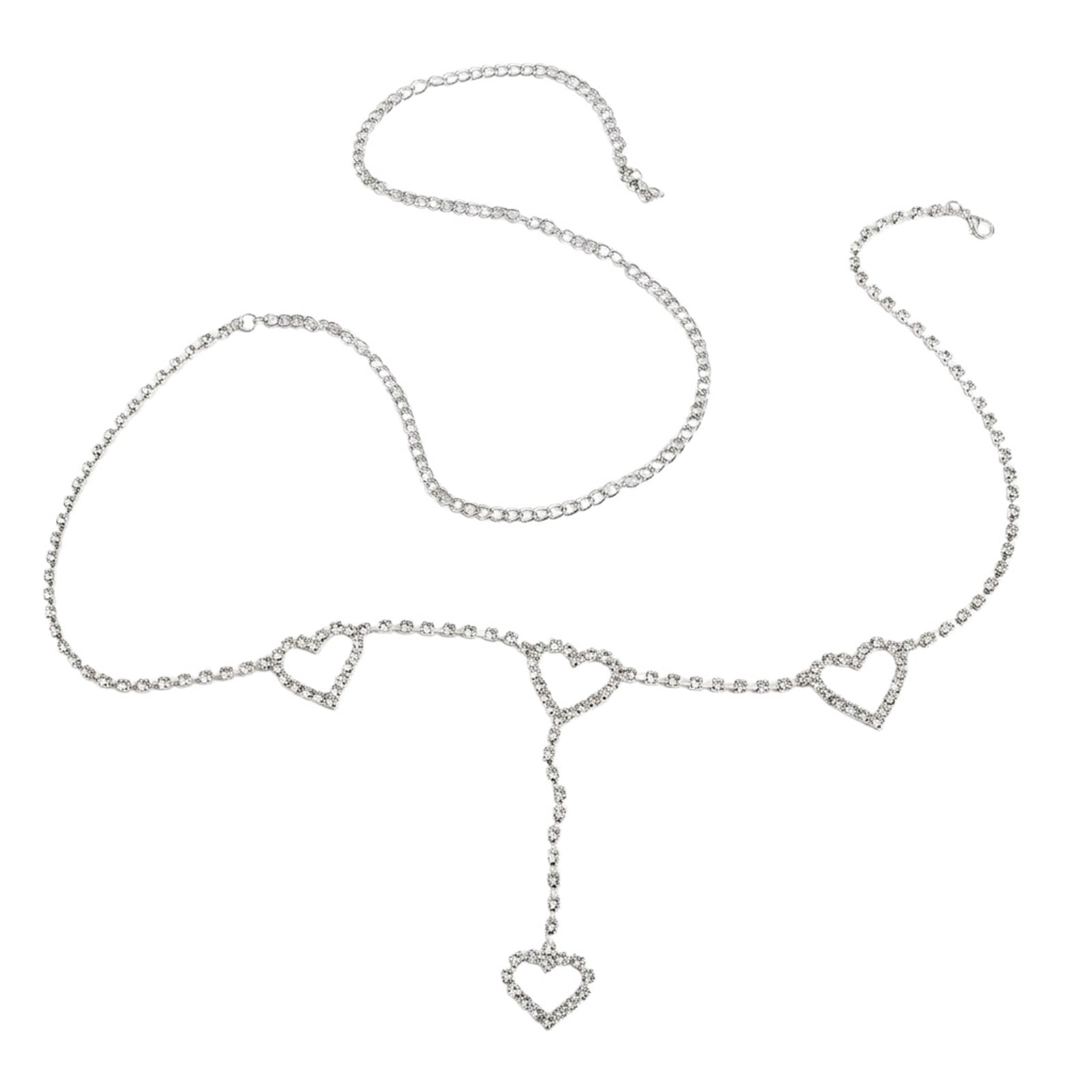 Silver-Tone Zircon Heart Waist Chain with synthetic zircon details | BCN0249-01 | image 1