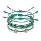 Teal braided three-piece bracelet set with adjustable pull cords | BRA506-01 | image 1
