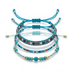 Blue braided three-piece bracelet set with adjustable pull cords | BRA576-01 | image 1