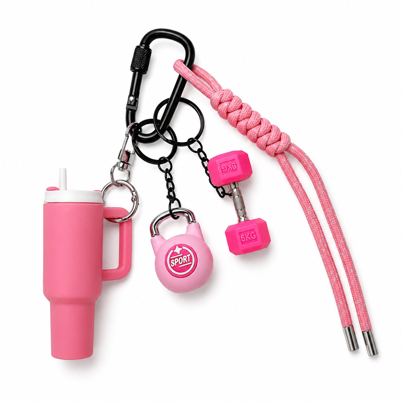 Pink fitness keychain set with braided cord | KCA085-01 | image 1