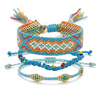 Blue braided three-piece bracelet set with adjustable pull cords | BRA585-01 | image 1