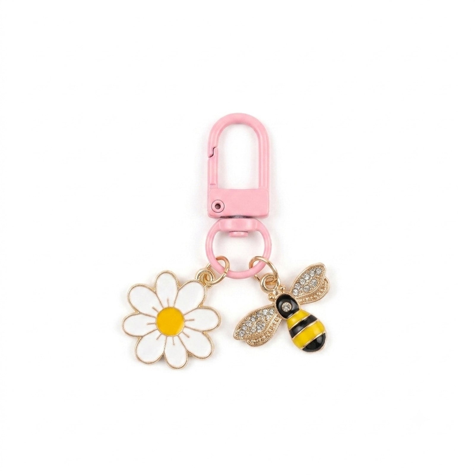 Pink bee and daisy keychain accessory | KCA092-06 | image 1