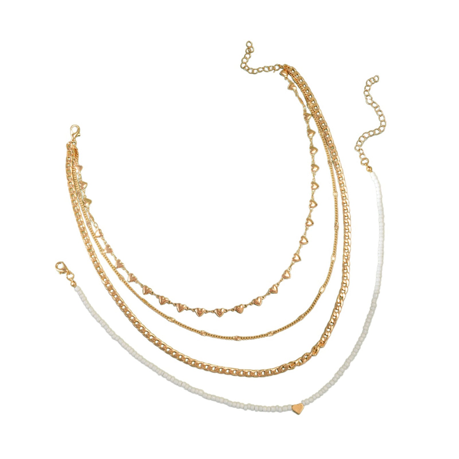 White Seed Bead Heart Layered Necklace with zinc-alloy hardware | NA582-01 | image 1