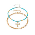 Blue Bead Cross Anklet Set with zinc alloy details | JL7361-01 | image 1