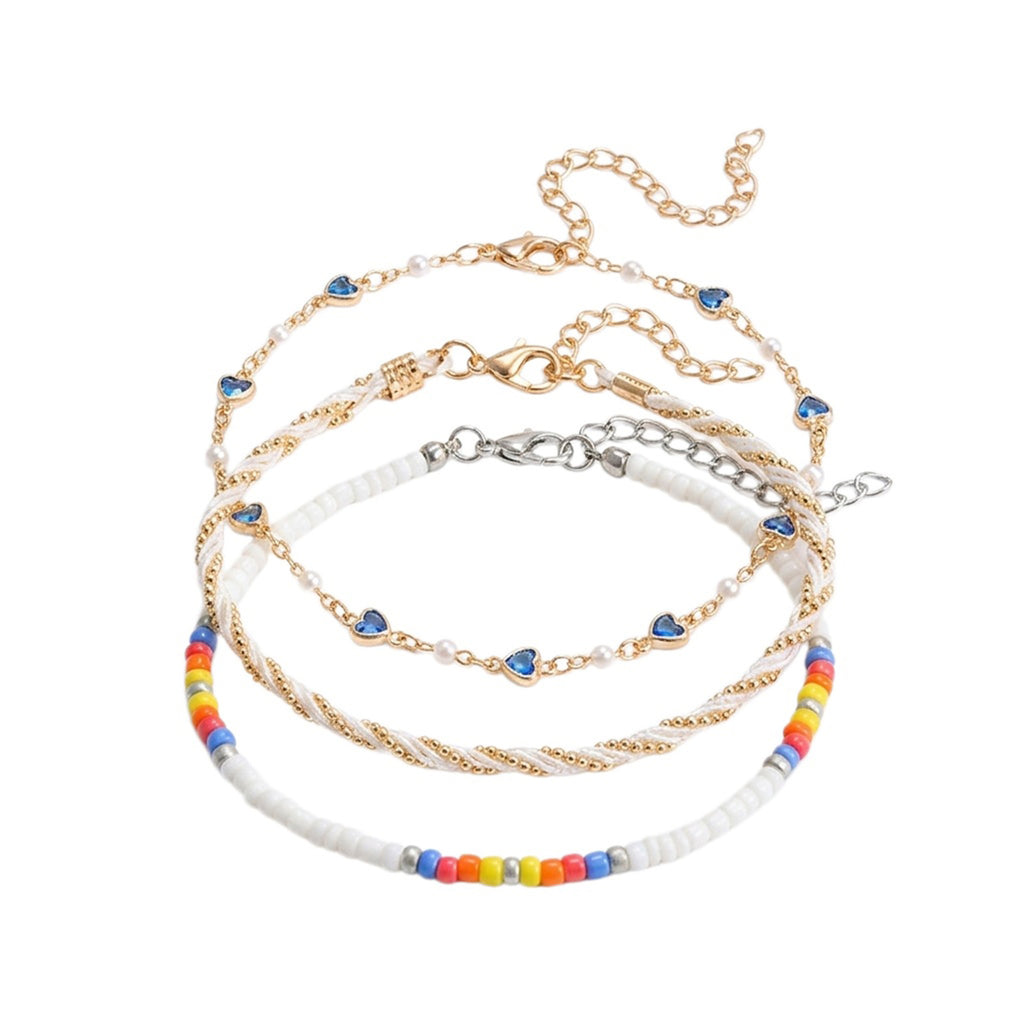 Blue Heart Beaded Anklet Set with zinc alloy details | JL7341-01 | image 1