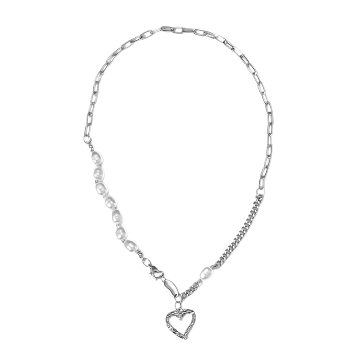 Silver-Tone Asymmetric Heart Necklace with zinc-alloy hardware | NA589-01 | image 1