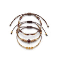 Brown braided three-piece bracelet set with adjustable pull cords | BRA516-01 | image 1