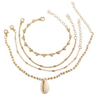 White Shell Heart Anklet Set with zinc alloy details | JL7357-01 | image 1