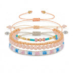 Beige braided three-piece bracelet set with adjustable pull cords | BRA586-01 | image 1