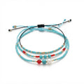 Blue braided three-piece bracelet set with adjustable pull cords | BRA566-01 | image 1