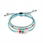 Blue braided three-piece bracelet set with adjustable pull cords | BRA566-01 | image 1