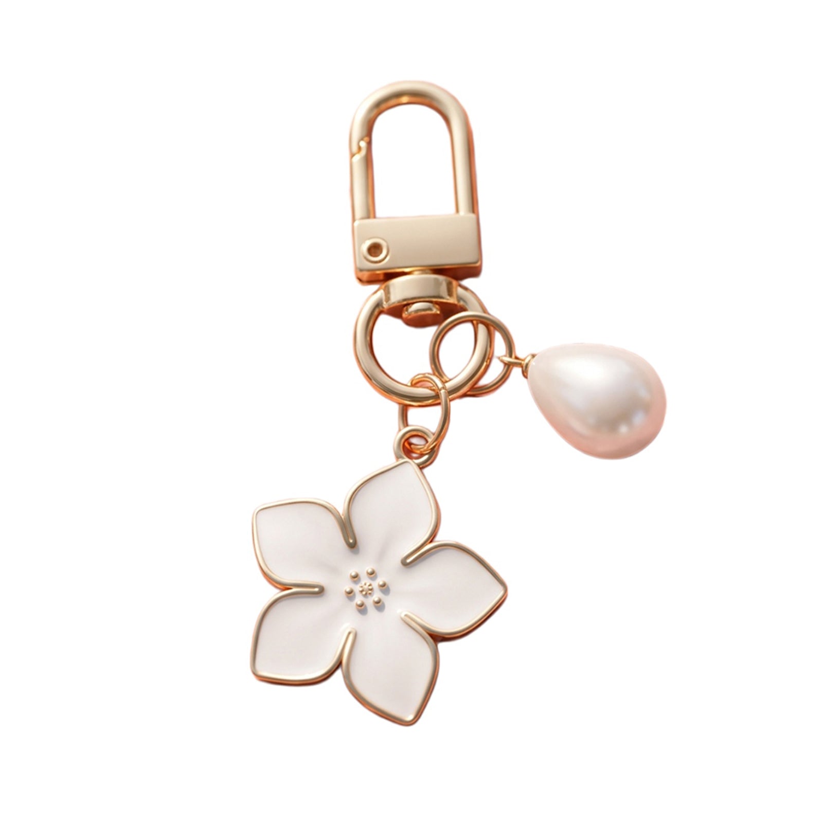 White cherry blossom keychain with pearl details | KCA070-04 | image 1