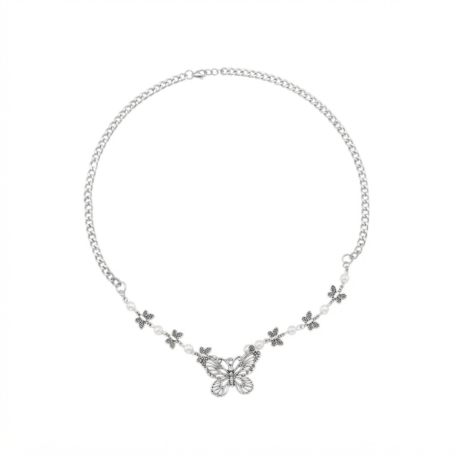 Silver-Tone Butterfly Pearl Necklace with zinc-alloy hardware | NA590-01 | image 1
