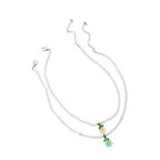 Blue Pink Floral Faux Pearl Necklace Set with glass details | NA564-02 | image 1