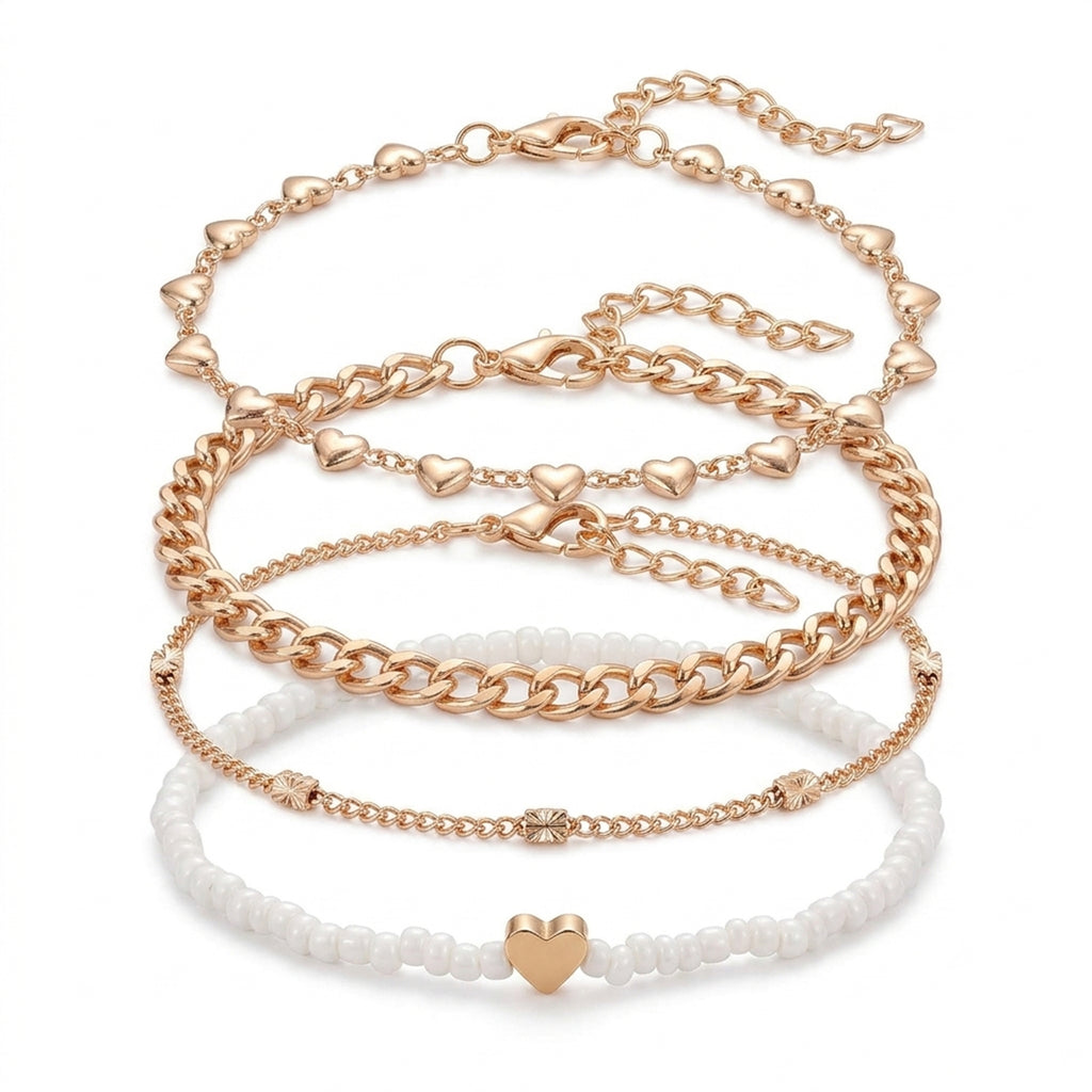 Heart Seed Bead Anklet Set with zinc alloy details | JL7345-01 | image 1