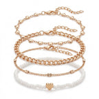 Heart Seed Bead Anklet Set with zinc alloy details | JL7345-01 | image 1
