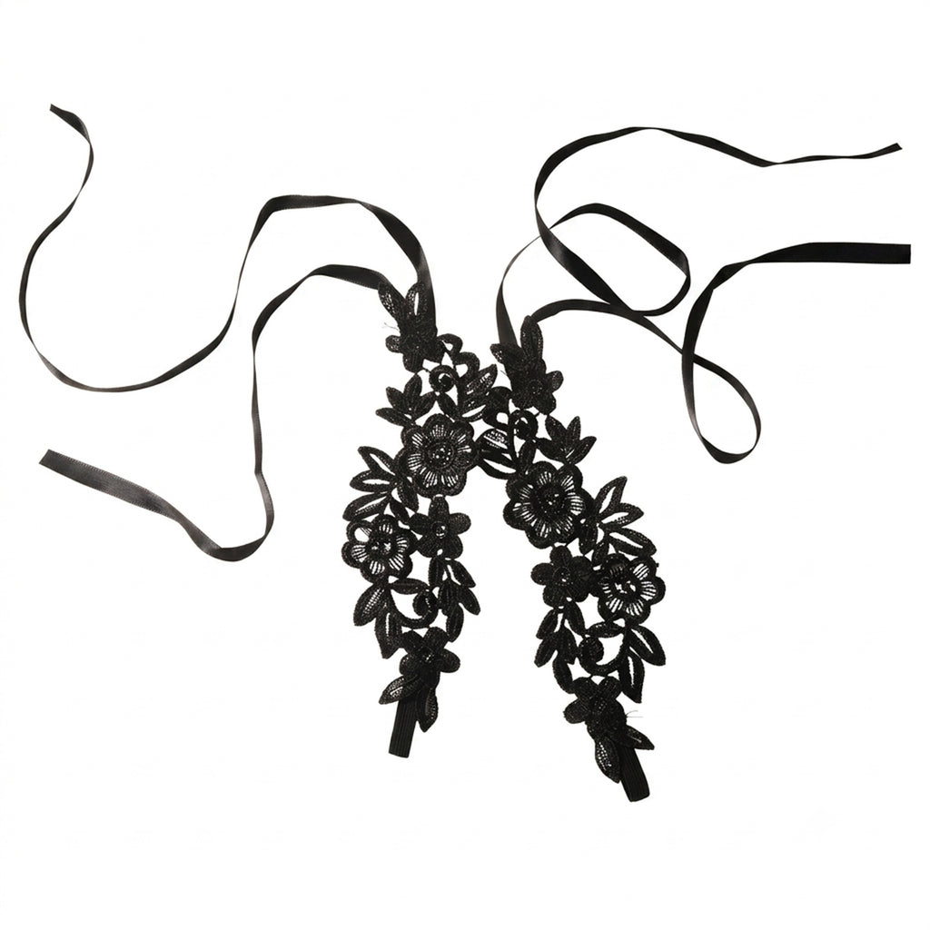 Black Lace Flower Anklet Set with polyester details | JL7413-01 | image 1
