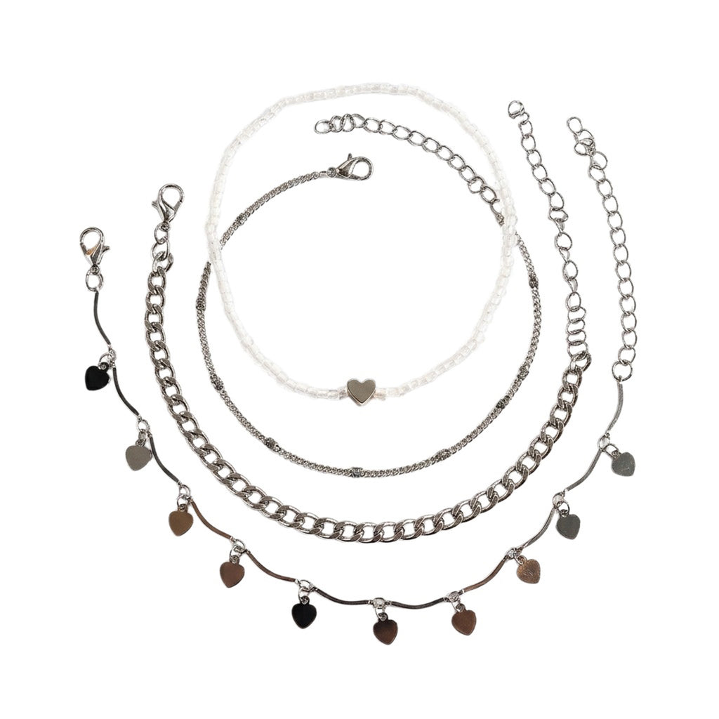 Heart Seed Bead Anklet Set with zinc alloy details | JL7345-05 | image 1