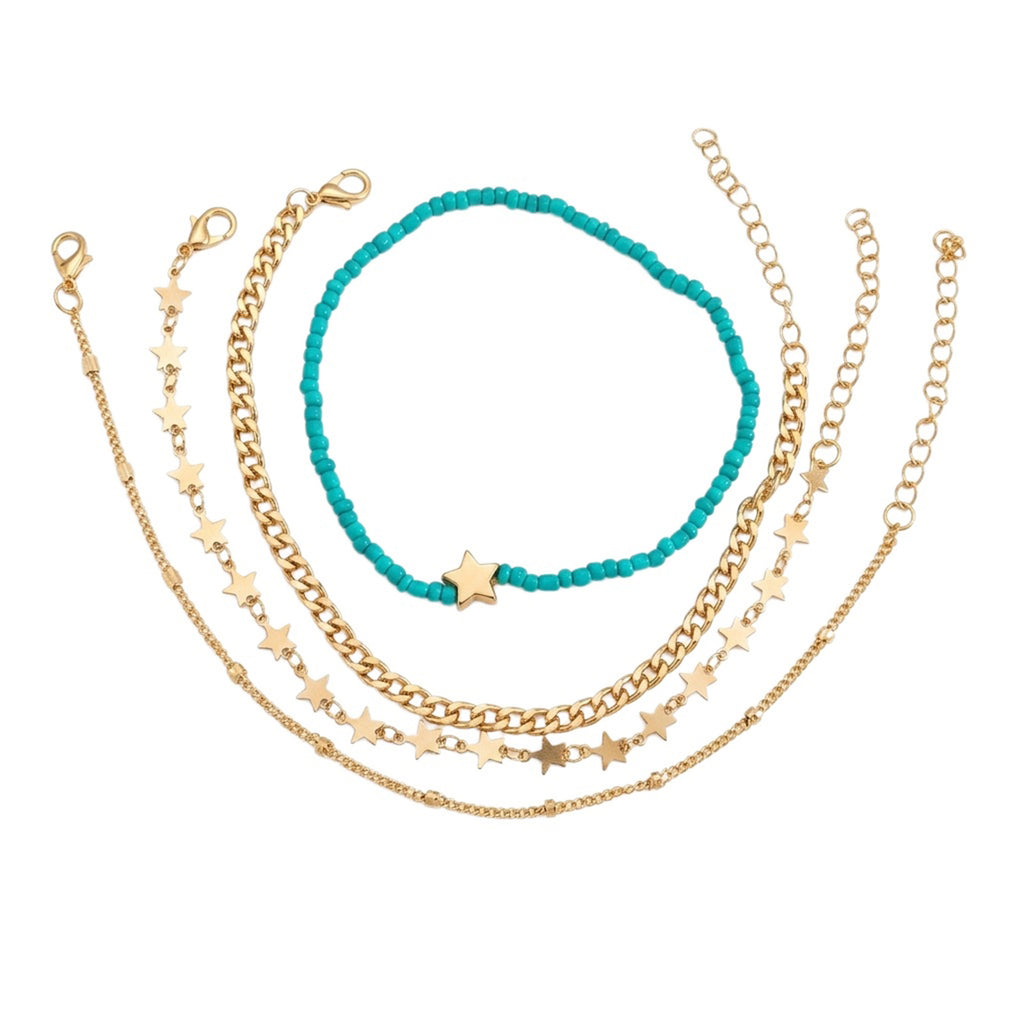 Heart Seed Bead Anklet Set with zinc alloy details | JL7345-07 | image 1