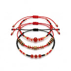 Red braided three-piece bracelet set with adjustable pull cords | BRA514-01 | image 1