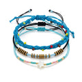 Blue braided three-piece bracelet set with adjustable pull cords | BRA571-01 | image 1