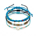 Blue braided three-piece bracelet set with adjustable pull cords | BRA571-01 | image 1