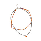 Orange Double Layer Beaded Necklace with polyester fabric | NA262-04 | image 1