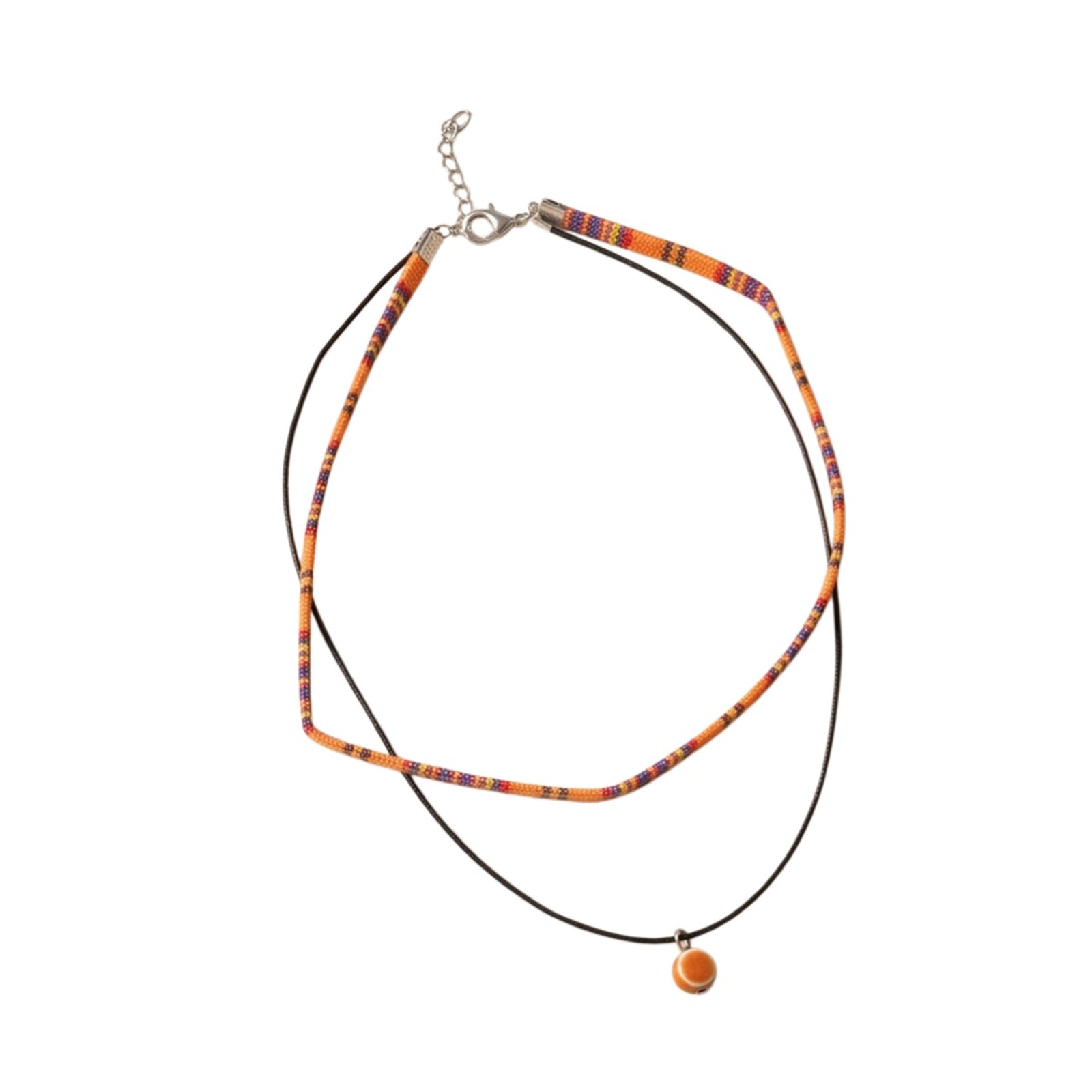 Orange Double Layer Beaded Necklace with polyester fabric | NA262-04 | image 1